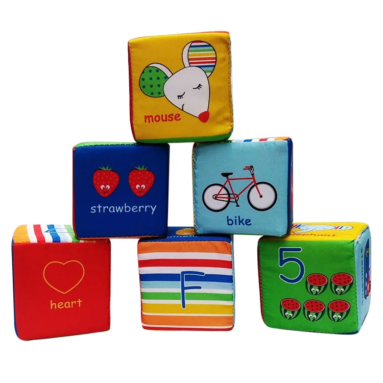 6Pcs cube 7x7cm Детская Мобильная игрушка для малышей, плюшевый блок, клатч, волшебный кубик-погремушка, развивающие игрушки для новорожденных детей 0-24 месяцев - Цвет: 6Pcs cube 7x7cm