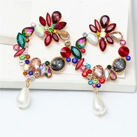 handmade rhinestone long simulated pearl drop earrings accessories new colorful crystal hanging dangle earrings wedding jewelry