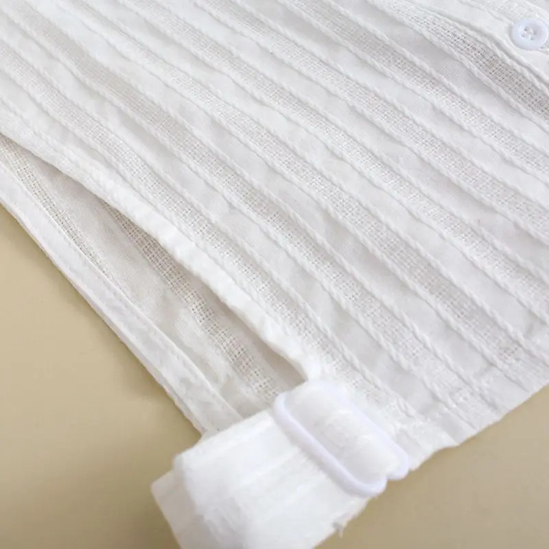 

Korean Women Elegant White False Fake Collar Vertical Stripes DIY Adjustable Detachable Lapel Ruffles Half-Shirt Blouse