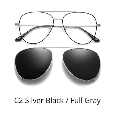 C2 Silver Black-Gray Ralferty Prescription Sunglasses Women Men Polarized Clip On Glasses Pilot Myopia Ladies Spectacle Frame 0 Degree Z17208 - Цвет линз: C2 Silver Black-Gray