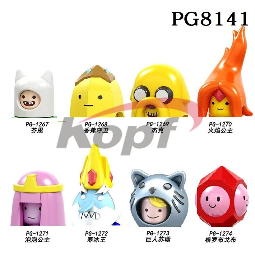 

PG8141 Stickers Adventure Dolls Finn Banana Guard Jack Flame Princess Time Collection Building Blocks Kids Toys Head Gift