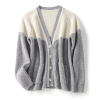 shuchan patchwork 100 cashmere sweater knit winter autumn warm high quality england style pockets v neck a straight