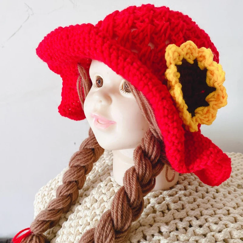 

Winter Warm Girls Baby Cute Handmade Twist Ear Protection Wool Hat Kids Children Clothing Headwear Cap Christmas 2-4Y