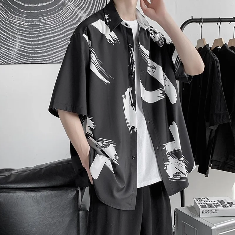 

Мужская летняя рубашка оверсайз с коротким рукавом, в стиле Харадзюку