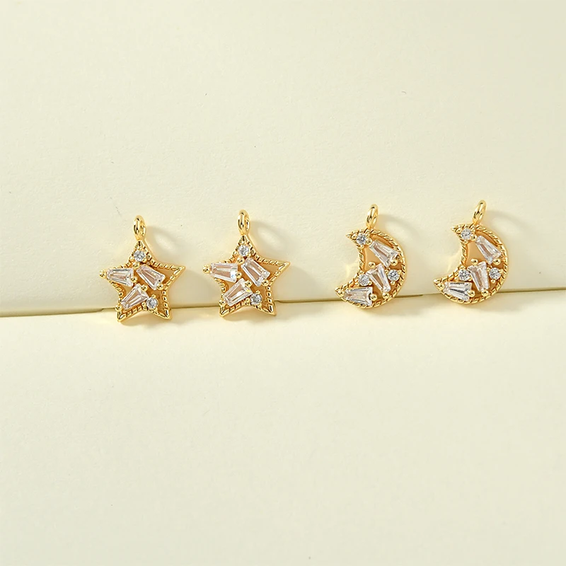 Маленькая подвеска Звезда Луна из циркония с покрытием меди 18 карат настоящего