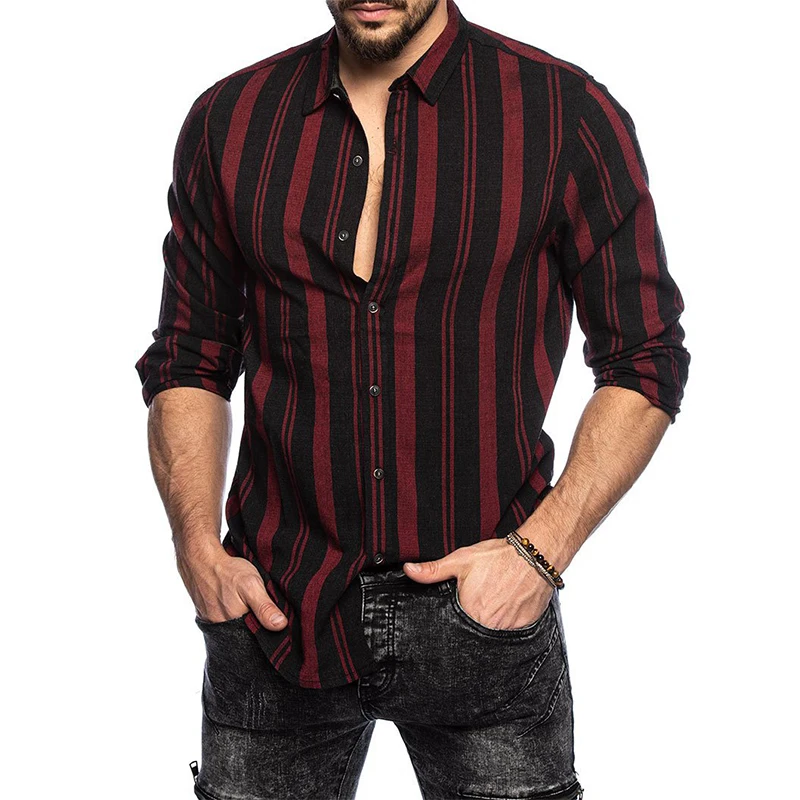 

Aoliwen brand Fashion Shirts Casual Multicolor Striped Lapel Shirts Long-Sleeve Top Blouse Men Shirt autumn New Sexy male 3XL