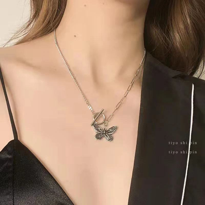 

Vintage Grunge Butterfly Necklace For Women Personality Trendy Pendant Cute Choker Stainless Steel Jewelry Accesorios Streetwear