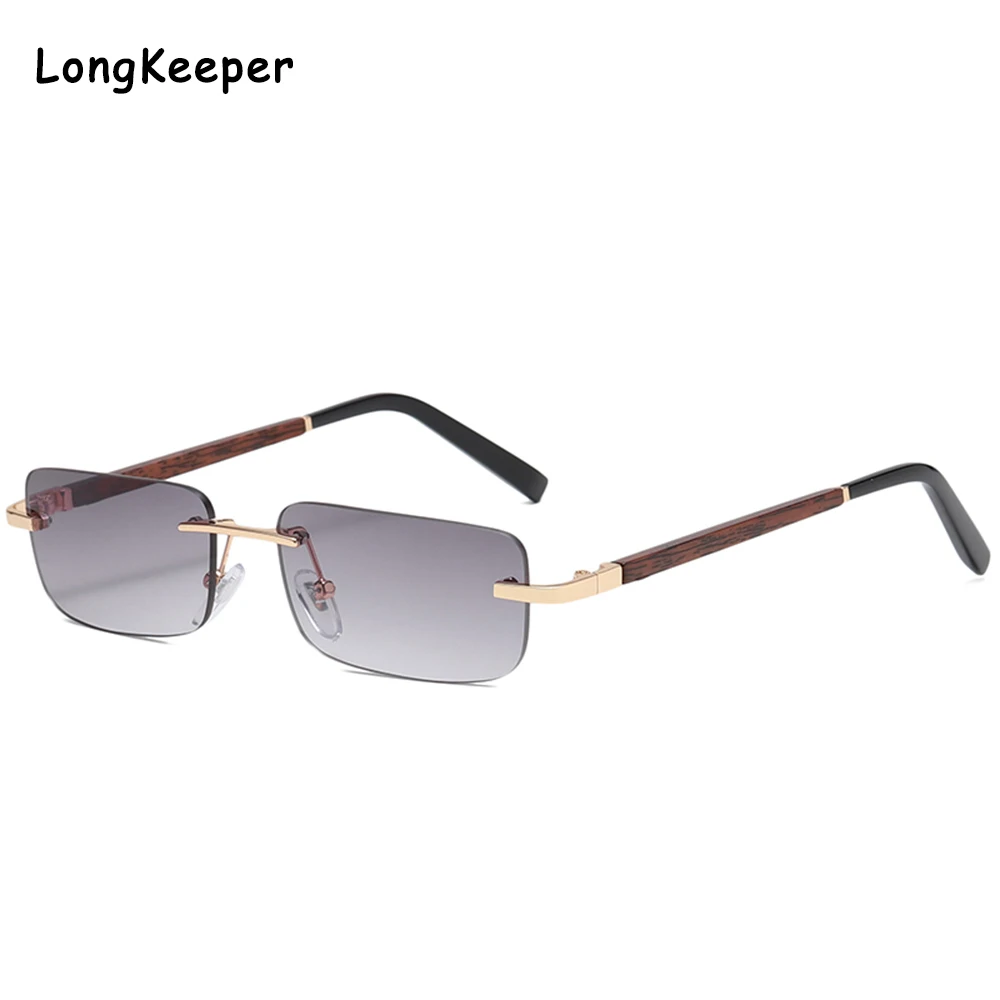 

New Popular Rimless Wooden Sunglasses Women Trendy Small Rectangle Sun Glasses Summer Traveling Style 90s Vintage Square Oculos
