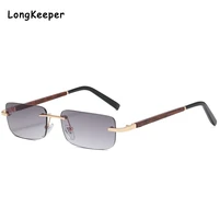 new popular rimless wooden sunglasses women trendy small rectangle sun glasses summer traveling style 90s vintage square oculos