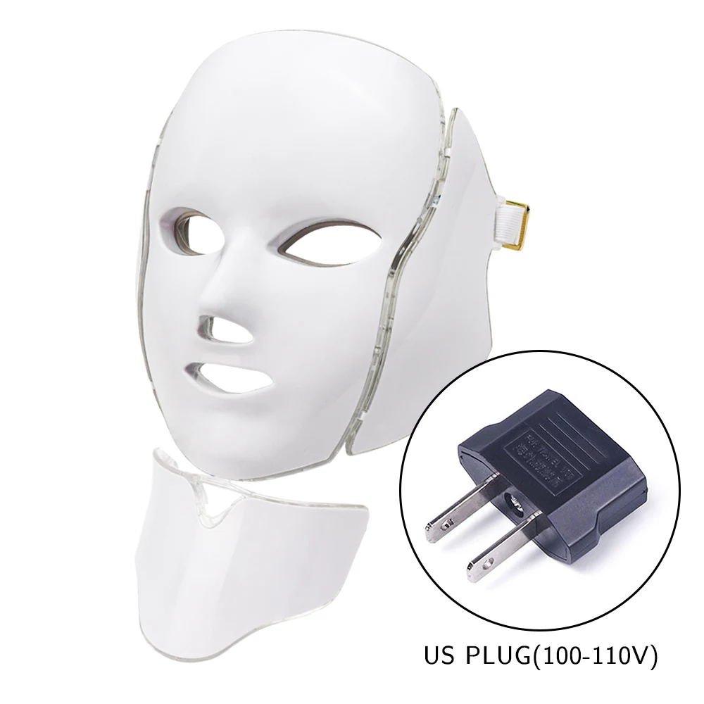 US PLUG WITHOUT BOX Светодиодная маска для лица, 7 цветов, светодиодная Корейская фотонная терапия, маска для лица, машинный светильник, терапия акне, маска для шеи, красивая светодиодная маска - Цвет: US PLUG WITHOUT BOX