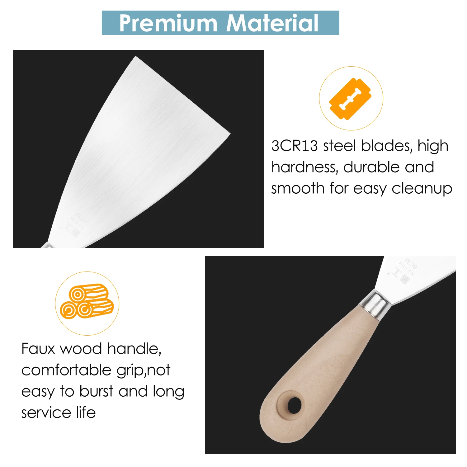 

4PCS Putty Knives Set Flex Drywall Knife Paint Scraper Spackle Kit 4 Sizes Grip Handle Heat Treated Steel Blade Putty Scrapers