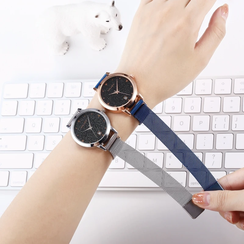 Часы женские кварцевые с магнитной застежкой люксовые наручные сетчатым