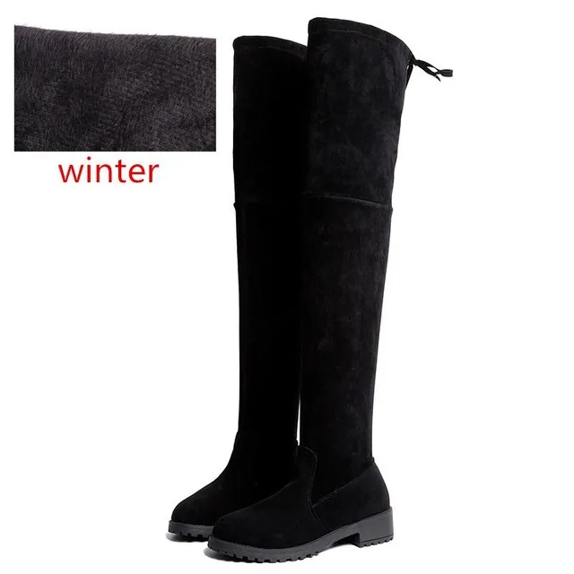 5050-black FUR Пикантные сапоги высотой до бедра; большие женские Сапоги выше колена сапоги Для женщин сапоги женские зимние сапоги Для женщин Замшевые высокие сапоги женские высокие сапоги до бедра Bota Женская обувь; botas mujer - Цвет: 5050-black FUR