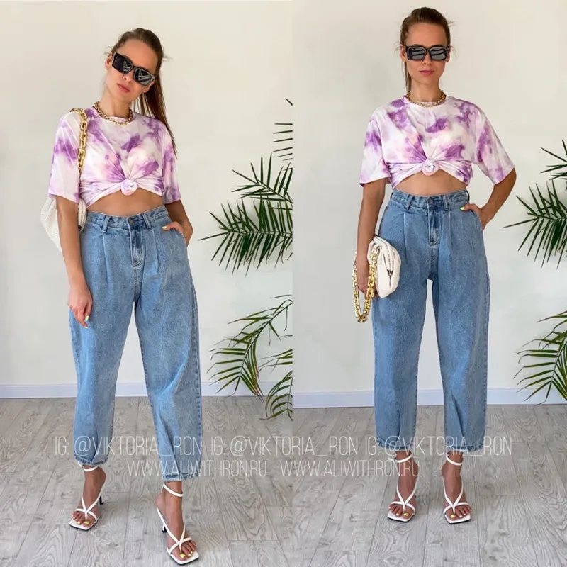 FINEWORDS штаны шаровары бойфренда корейские джинсы Для женщин с ослабленной