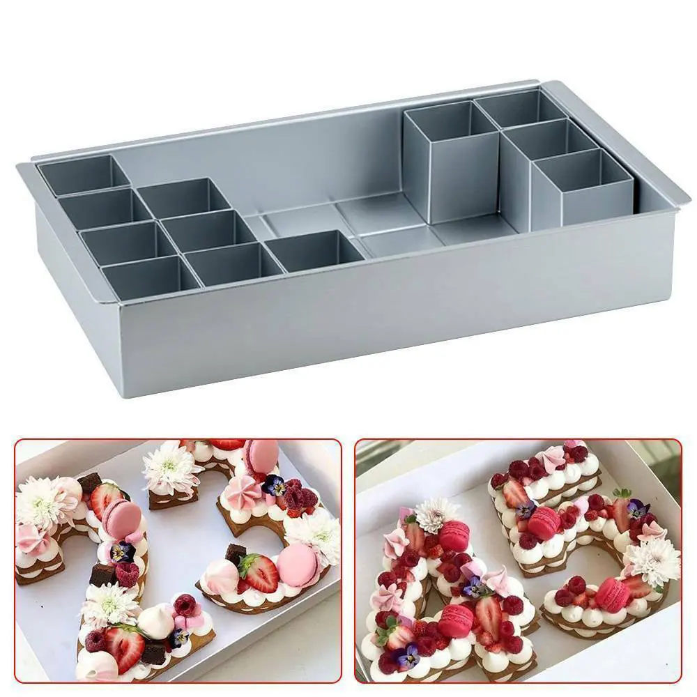 

3D Alphabet Letter Number Tin Aluminum Cake Pan Fondant Banking Bread Dishes Pans For Easier Maker 12 Removable Blocks Mold Grid