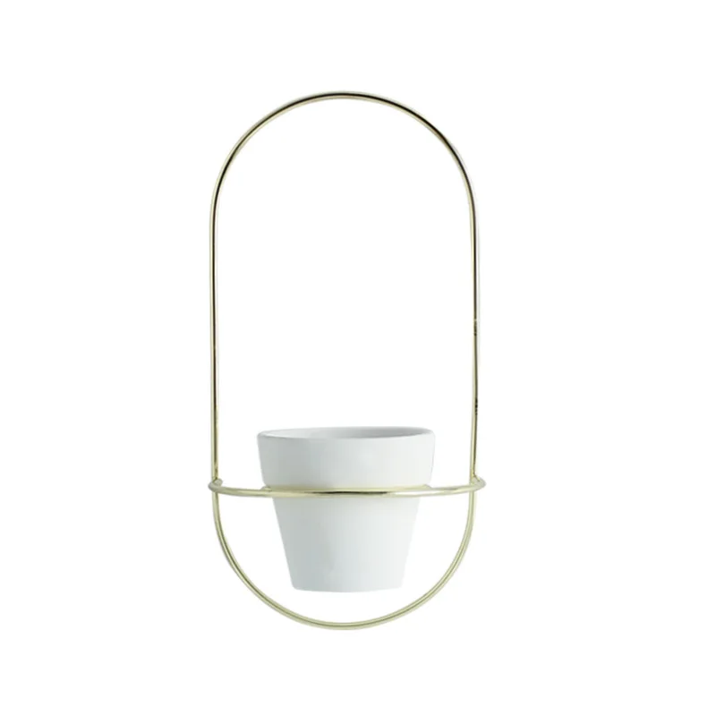 

Nordic Gold-Plated Flowerpot Wrought Iron Succulent Wall-Mounted Flowerpot Simple Ceramic Flowerpot Self-Absorbent Flower Set