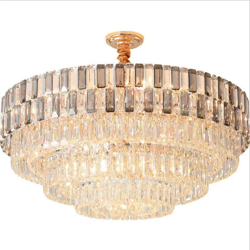 

jmmxiuz New modern living room chandelier smoke gray crystal lamps round chains chandeliers Home Decoration lighting fixtures