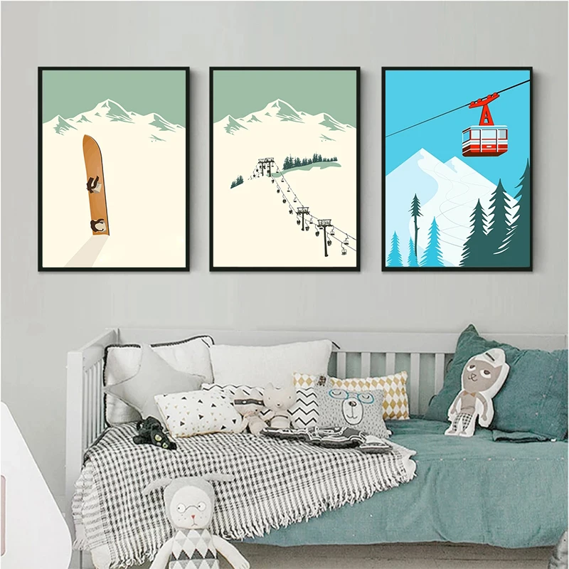 Картина для зимних видов спорта на лыжах ретро-постер путешествий катания в
