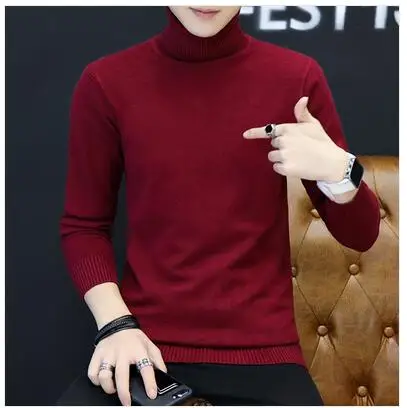 G01 Wine red Осенне-зимний модный теплый мужской свитер с высоким воротом, мужские свитера, облегающий черный белый пуловер из эластичной ткани, мужской вязаный двойной свитер - Цвет: G01 Wine red