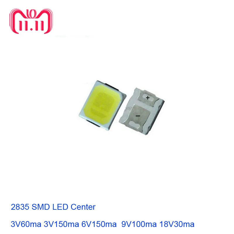 100 шт. SMD СВЕТОДИОДНЫЙ 2835 белый чип 1 Вт 3В 6В 9В 18В 36В Ультра яркий фонарик PCB