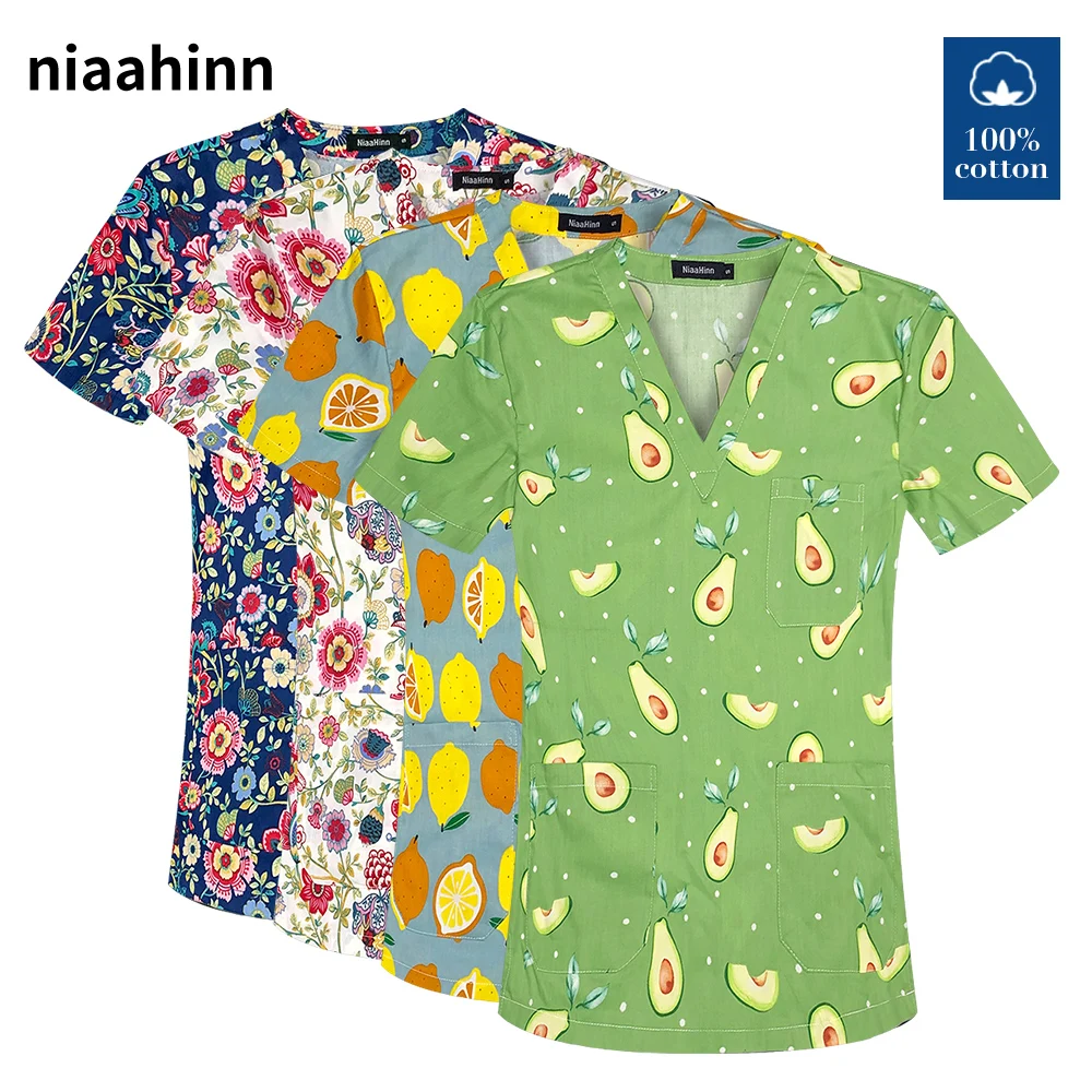 Униформа диетолога с мультяшным принтом скрабы топы ветеринарная рабочая одежда