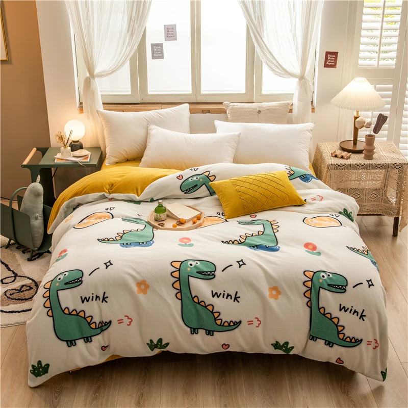 

Duvet Covet Velvet Flannel Quilts Cover Queen Doule Winter Warm Comforter Case 220x240cm 150x200cm Cartoon Printed 2021 Hot Sale