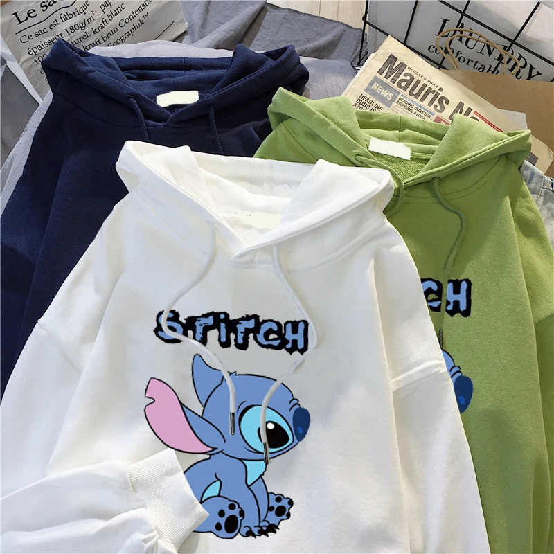 Disney Stitch Hoodies Cartoon Autumn Winter Loose Thick Sweater Fashion Men and Women Same Casual Street 8 colors Sweatshirt