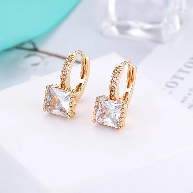 MAIKALE Simple Round Stud Earrings Square Cubic Zirconia Gold Copper Circle Korean for Women Party Jewelry Gifts | Украшения и