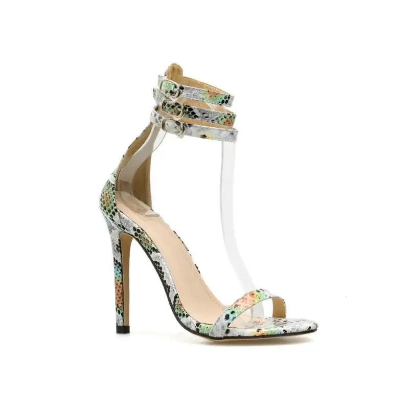 

Women's sandals snake pattern open toe color matching thin super high heels large size 40 versatile shoe