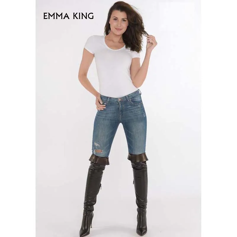 Новинка высокие сапоги трубы Женские Сапоги выше колена из искусственной кожи с