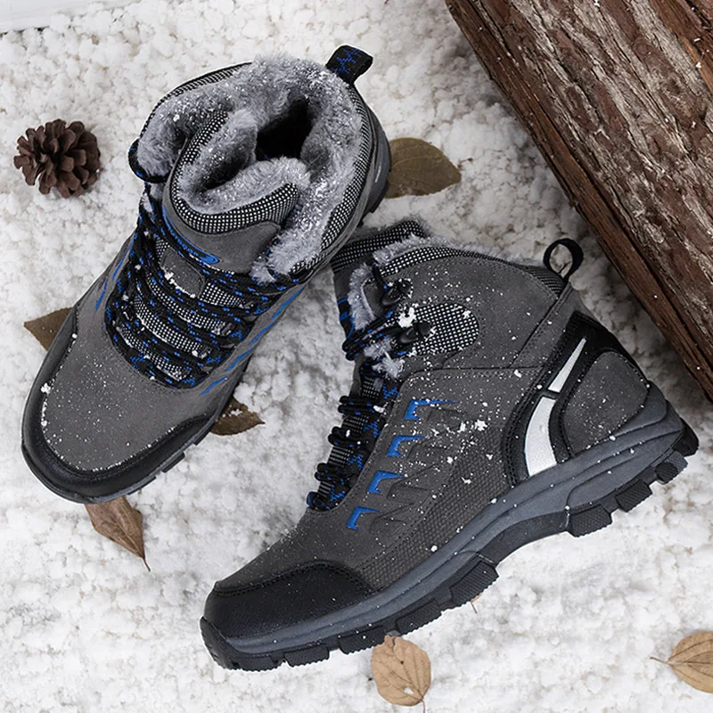 Мужские зимние Бархатные ботинки до щиколотки Нескользящие для походов