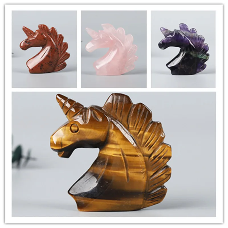

Natural Stone Unicorn Sculpture Healing Crystal Reiki Statuette Home Decoration Quartz Gem Animal Decoration Gift