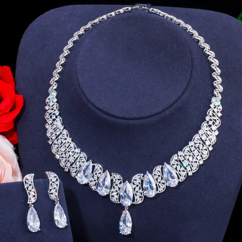 Cwwzircon Роскошные блестящие фианиты выложены большой капли воды женские свадебные