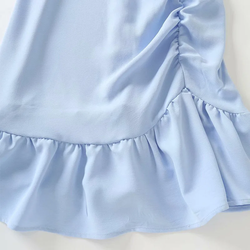 

Summer women's casual solid color pleated slim-fit suspender dress