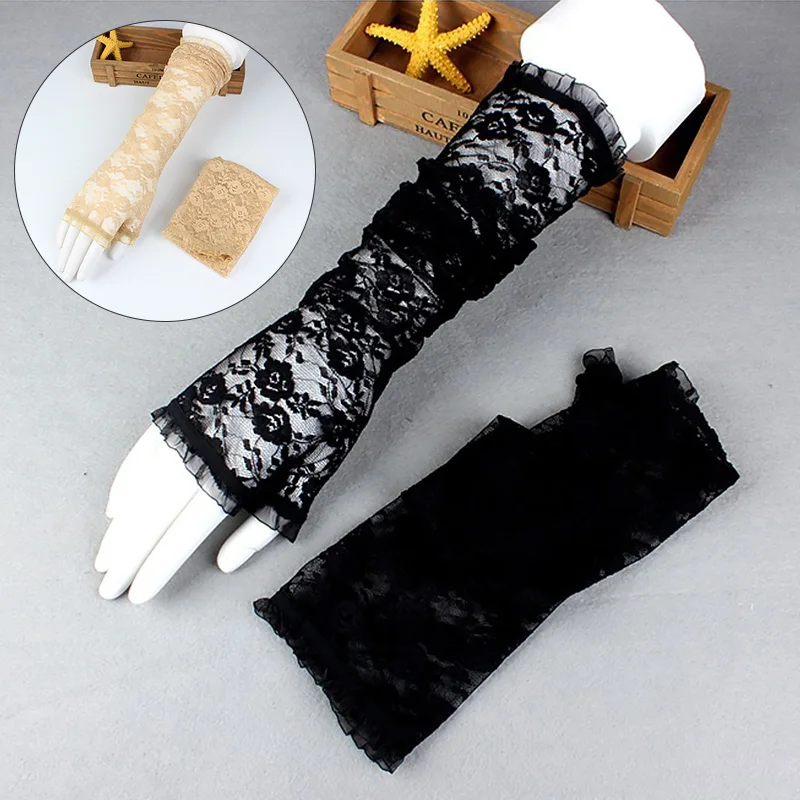 

Sexy Lace Jacquard Sunscreen Glove Long Thin Half Finger Arm Sleeve Summer Female Touch Screen Elastic Driving Gloves