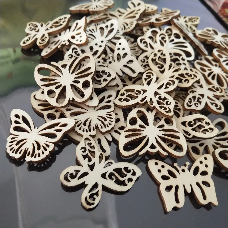 

50pcs Wood Discs Slices Butterfly Shape Unfinished Wooden Cutouts Crafts DIY Scrapbooking Decoration Wood Art Wedding Decoration