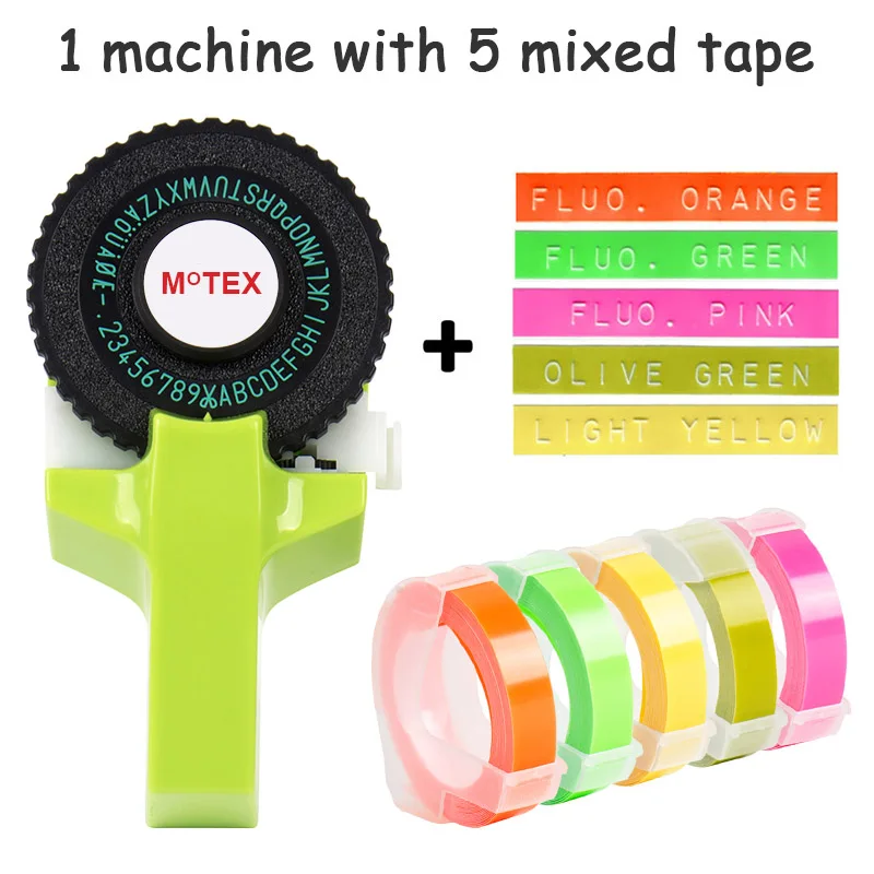 Зеленый цвет MoTex E101 принтер мини DIY Ручная Совместимость для dymo 3D тиснение ручная лента ручная машинка надпись машина - Цвет: machine with 5 mixed