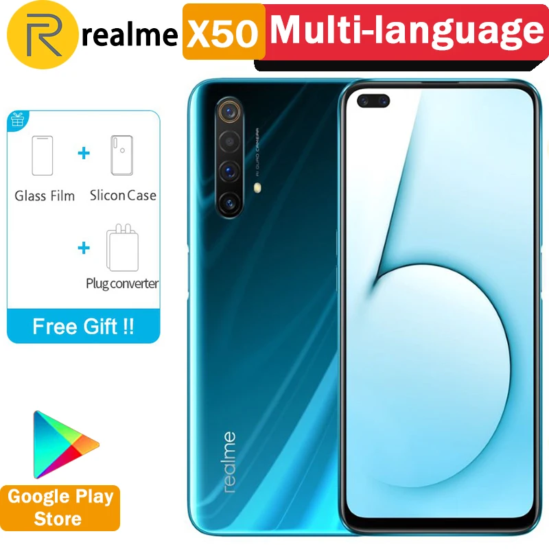 Оригинальный Realme X50 5G Смартфон Snapdragon 76 120 Гц 6 57 &quotполный экран 64 мп камер 20X Зум 30