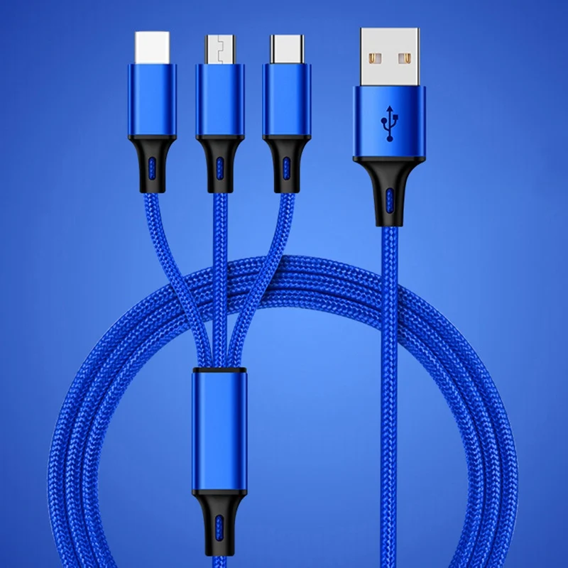Musyue 3 в 1 USB кабель для iPhone samsung huawei Xiaomi usb type C кабель Micro USB кабель 3A телефонный кабель для iPhone 7 8 Plus XR - Цвет: Blue