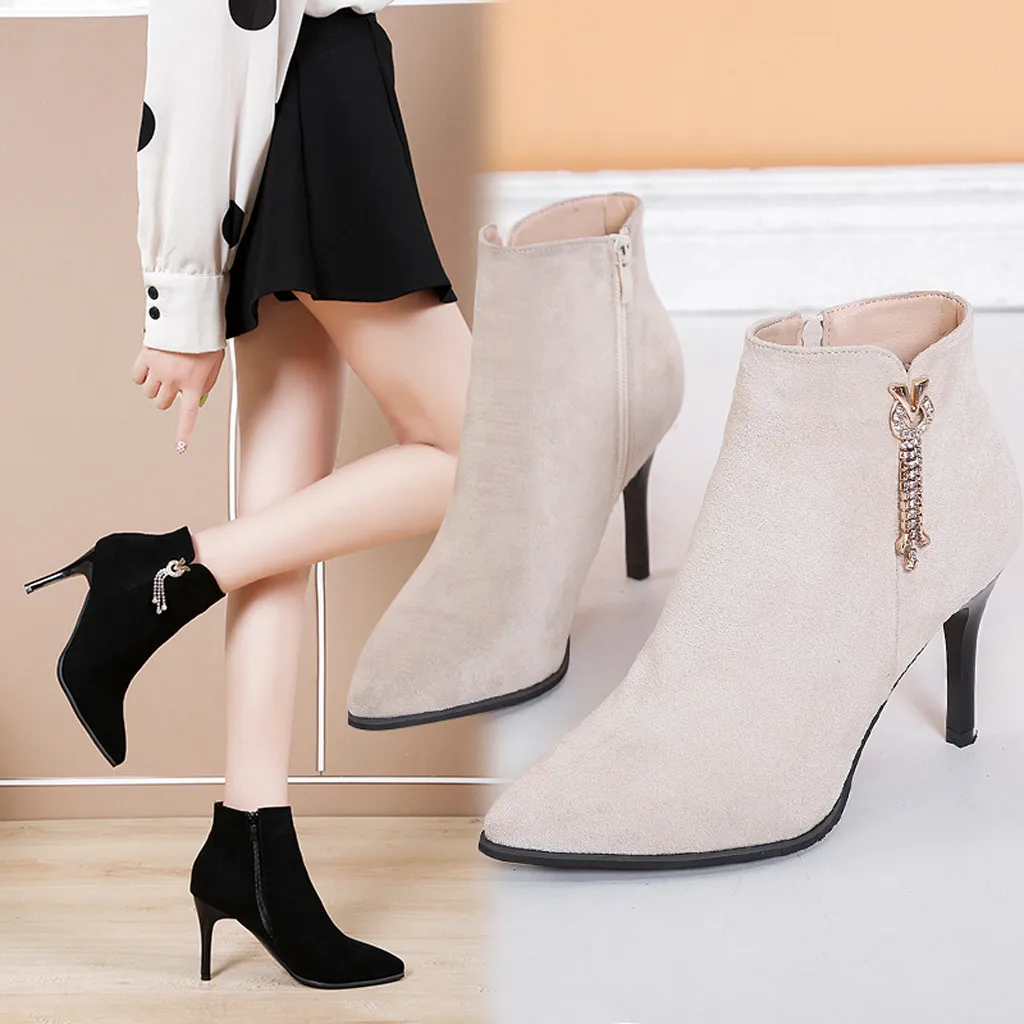 Женские Модные полусапожки с острым носком и жемчугом повседневная обувь на