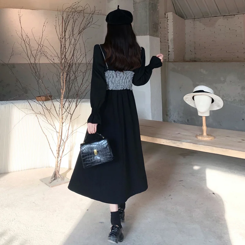 Черное платье с длинным рукавом женское осеннее новый комплект из двух предметов