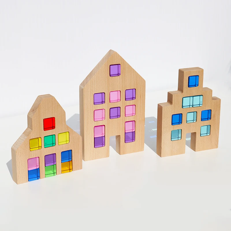 Радужные Детские кубики Обучающие игрушки с кристаллами для сенсорного обучения