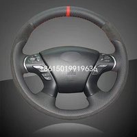 for infiniti jx35 m m25 m35 m37 m56 high quality hand stitched anti slip black suede red thread diy steering wheel cover