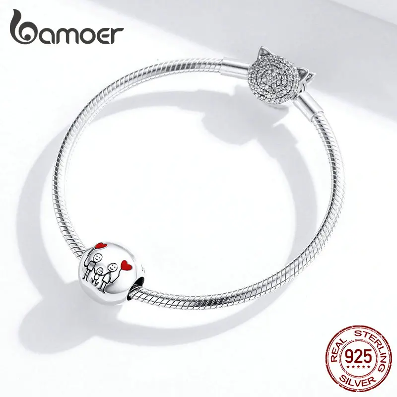 Bamoer, семейный Шарм,, 925, браслет на запястье, круглые металлические бусины для женщин, семейные подарки, сделай сам, изготовление ювелирных изделий SCC1339