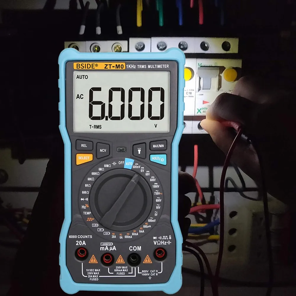 BSIDE ZT-M0 Digital Multimeter True RMS 6000 Counts LCD Display DC/AC Current Voltage Capacitance Resistance Temperature Tester |