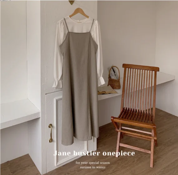 

New S-Xl Spring 2 Piece Suit Long Sleeve Vintage Women Dresses Female Blusas Girls Dress Suits V Neck Robe Femme Vestido Blouse