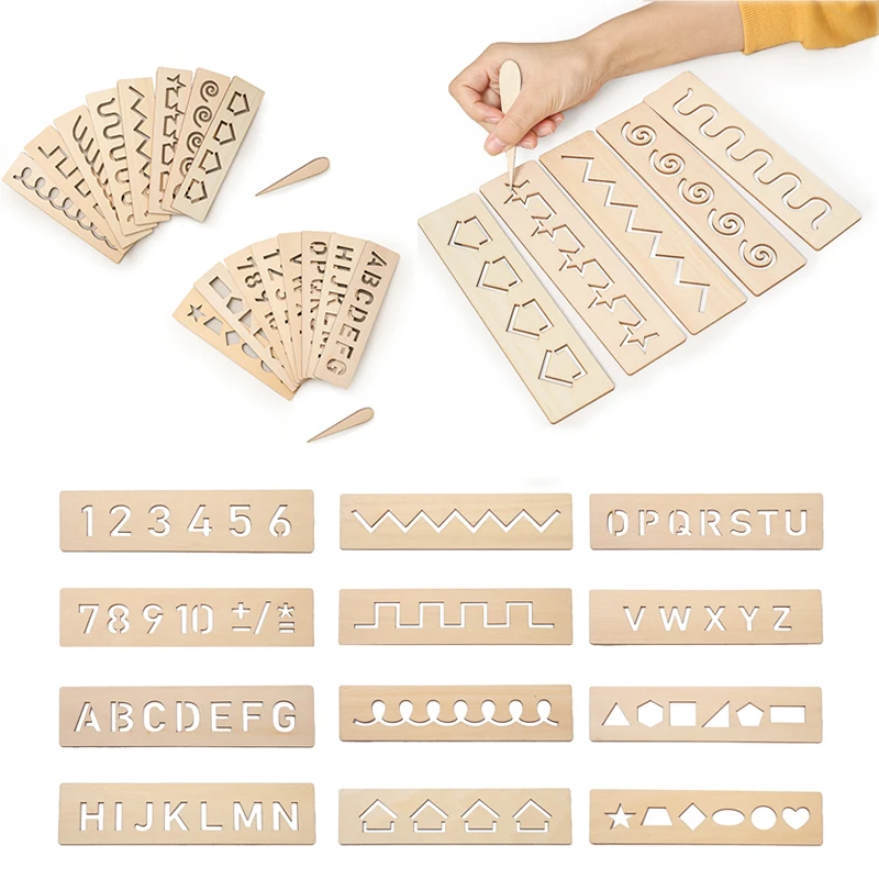 

1Set Children Wooden Montessori Pen Control Board Learning Word Spelling Letter Depict Line Practice Cognitive Training Toys
