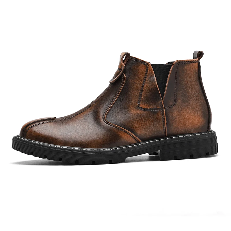 Мужские ботинки челси с мехом черные/коричневые/серые ботильоны в британском