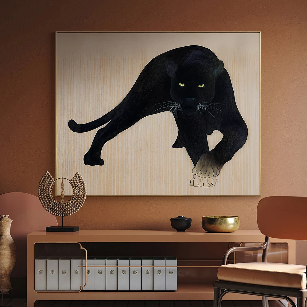 

Black Leopard Guard Wall Art Canvas Painting And Prints Modern Simple Animal Poster For Porch Or Livingroom Home Decor Pictures