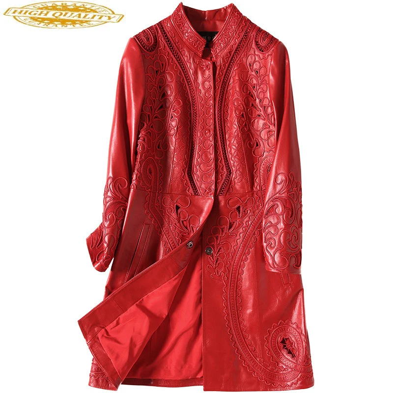 Пальто из овчины куртка натуральной кожи женская одежда 2020 красное женское